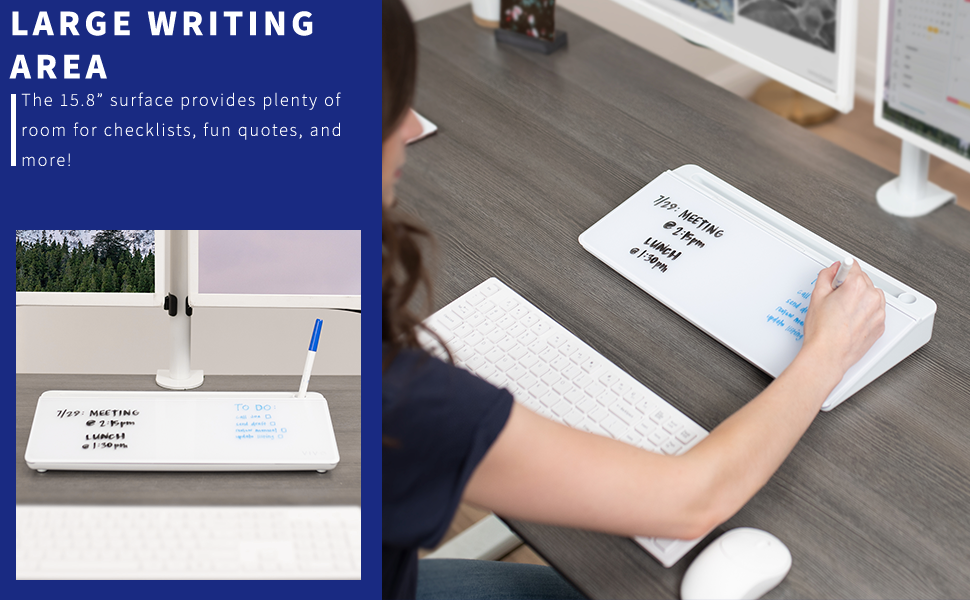 VIVO Glass 16 x 7 inch Dry Erase Board with Storage, Desktop Whiteboard