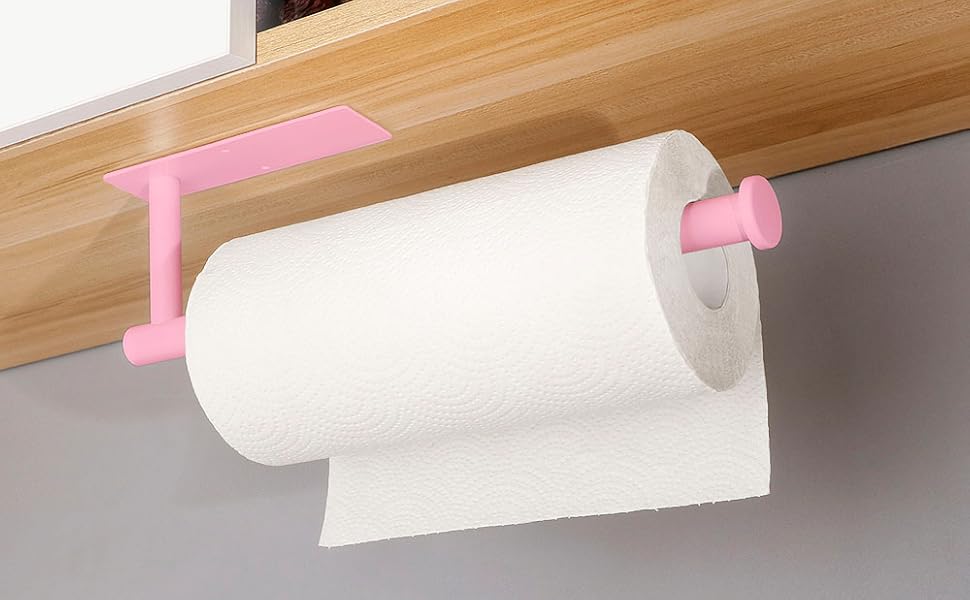 Gewtur Pink Paper Towel Holder, Self Adhesive Paper Towels