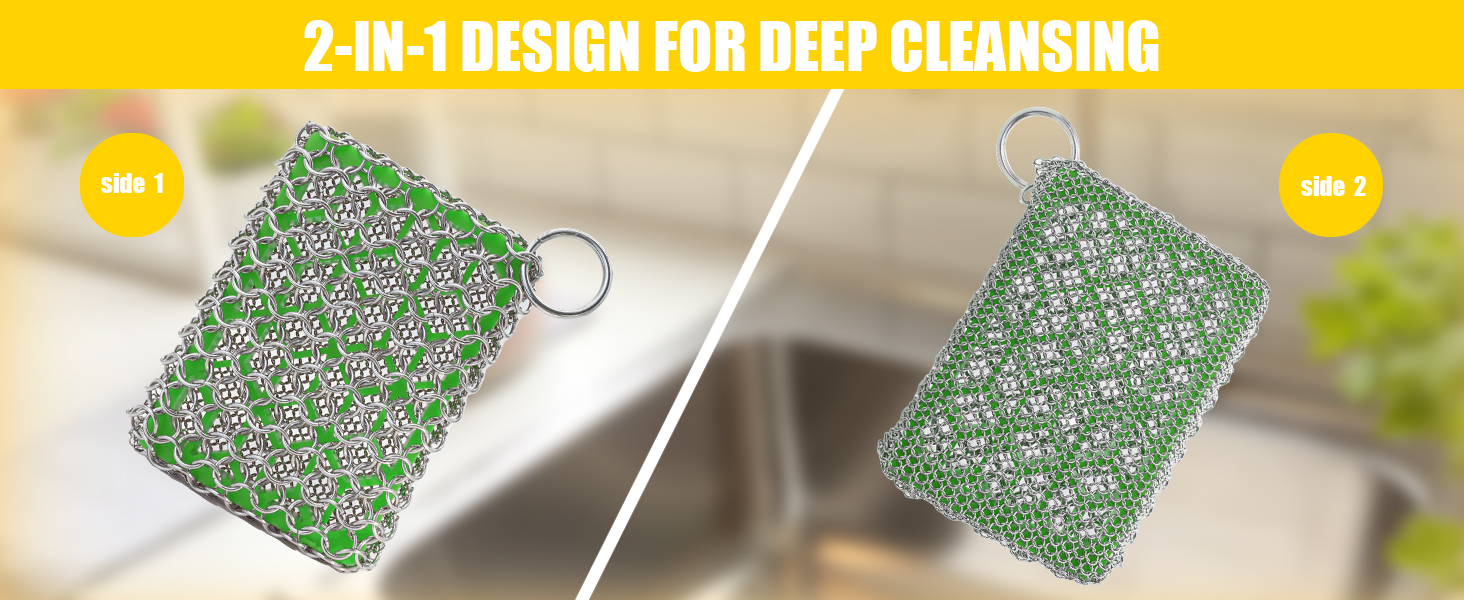 Cast Iron Cleaner Scrubber Chainmail Scrubber with 2in1