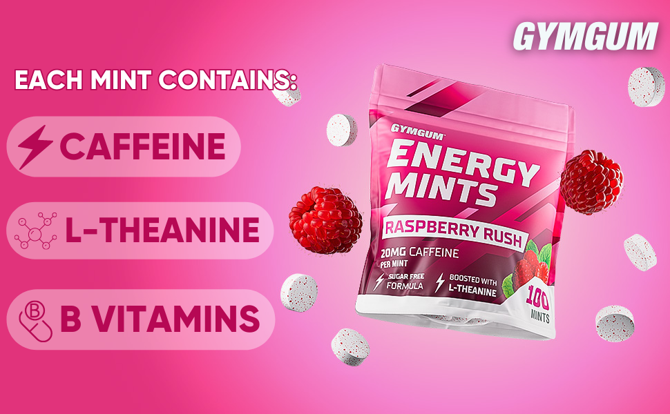 GYMGUM Energy Caffeine Mints Caffeine + Ltheanine + B