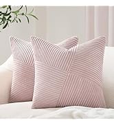Topfinel Set of 2 Blush Pink Decorative Throw Pillow Covers 18x18 Inch, Soft Corduroy Square Couc...