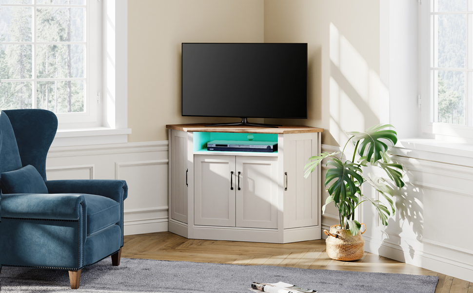 WAMPAT Corner TV Stand for TVs up to 55” with 16 Colors