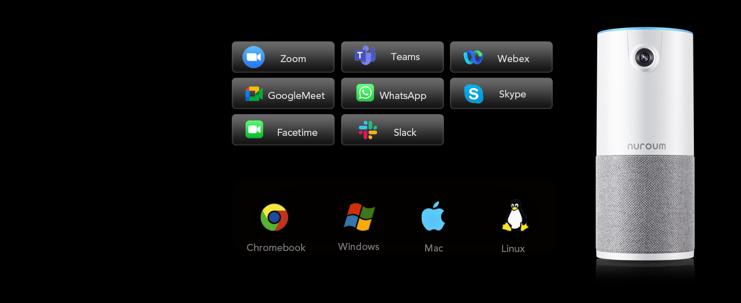 Interface display showing various smart home control options. White cylindrical device, possibly an air purifier or smart speaker, on the right.