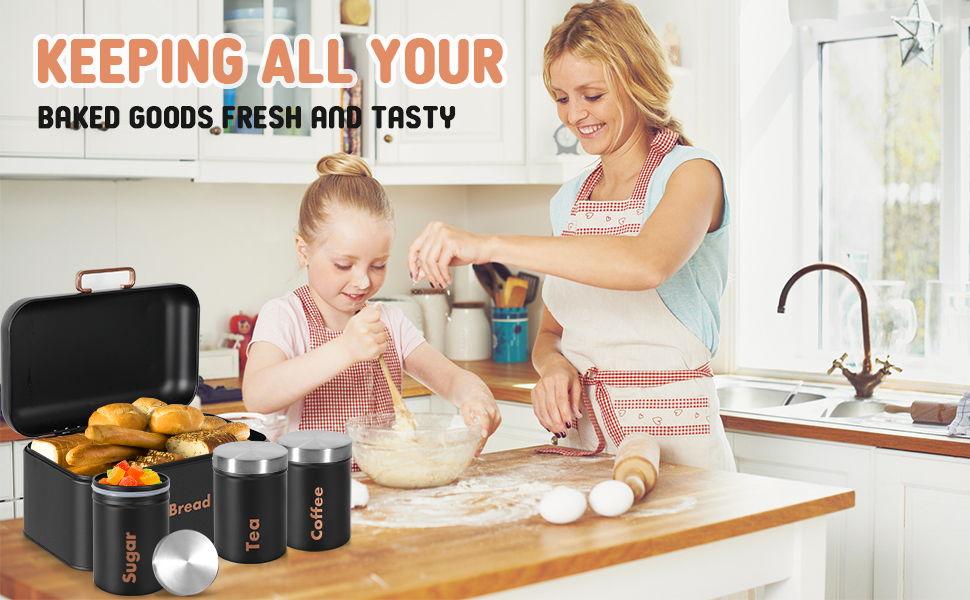 Mivcinn Bread Bins for Kitchen Black Bread Bin and Canister Sets Bread