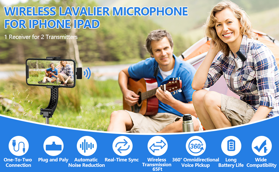 PEMOTech 2 Pack Wireless Lavalier Microphone for iPhone