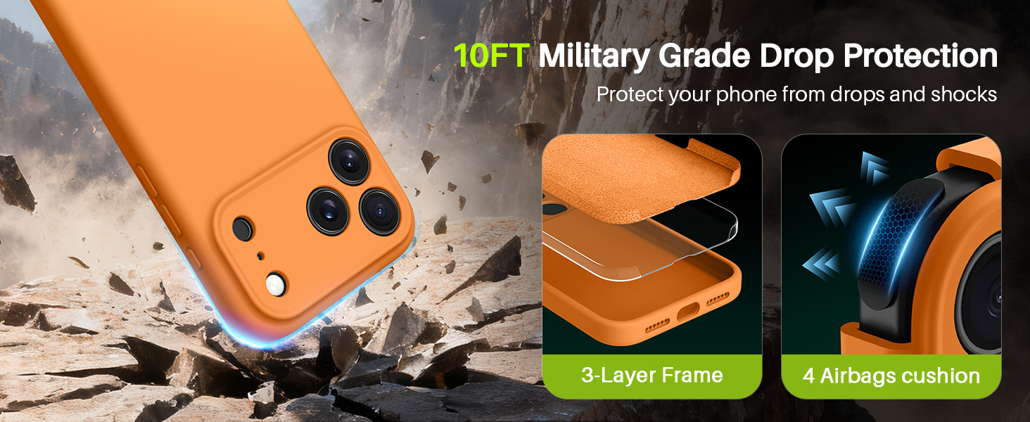 OTOFLY Magnetic Case for iPhone 17 Pro Max, Magsafe Compatible, Classic Liquid Silicone Mobile Phone Case, Built-in Camera Control Button, Anti-Scratch Microfiber Lining, Orange 16 Text written on it