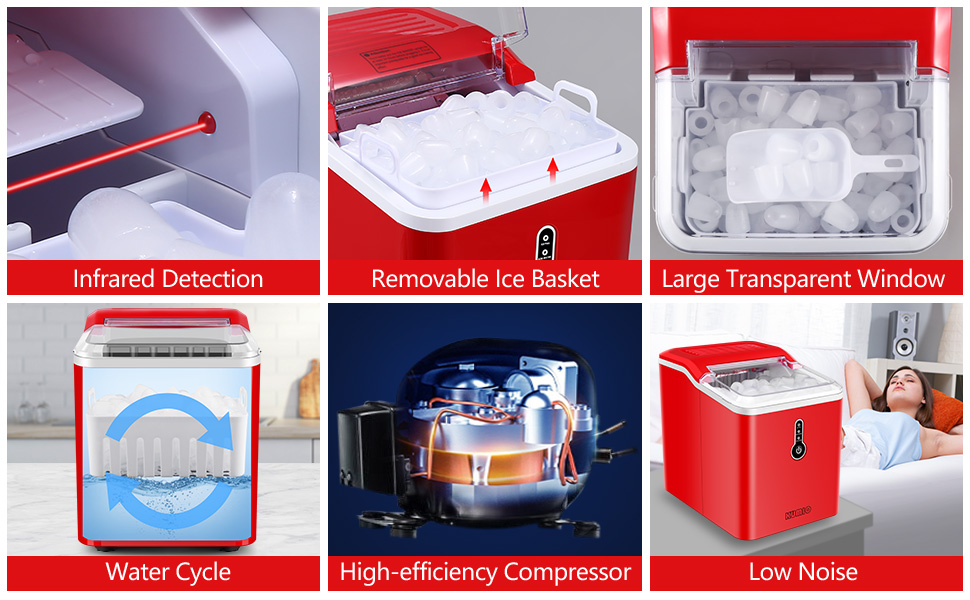 KUMIO Ice Makers Countertop, 26.5 Lbs/24H, 9 Bullet Ice