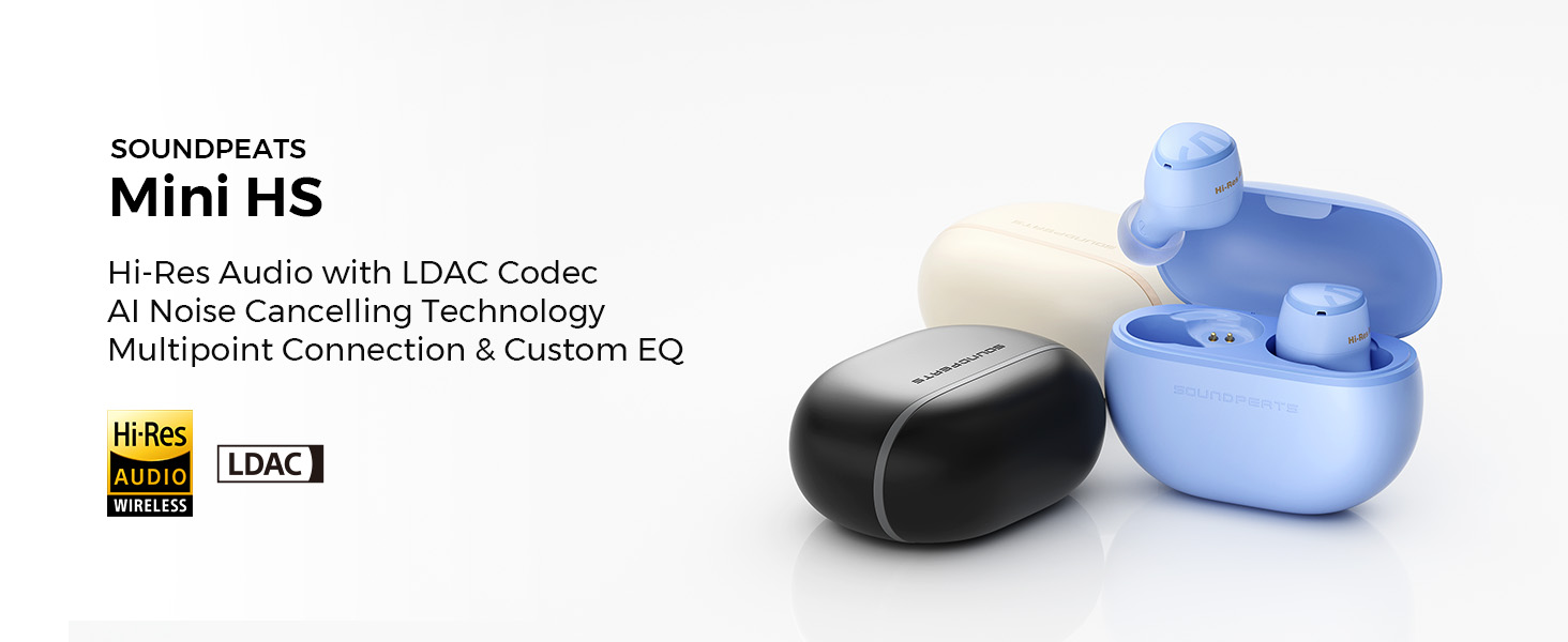 SoundPEATS Mini HS Wireless Earbuds HiRes Audio with LDAC, AI Noise