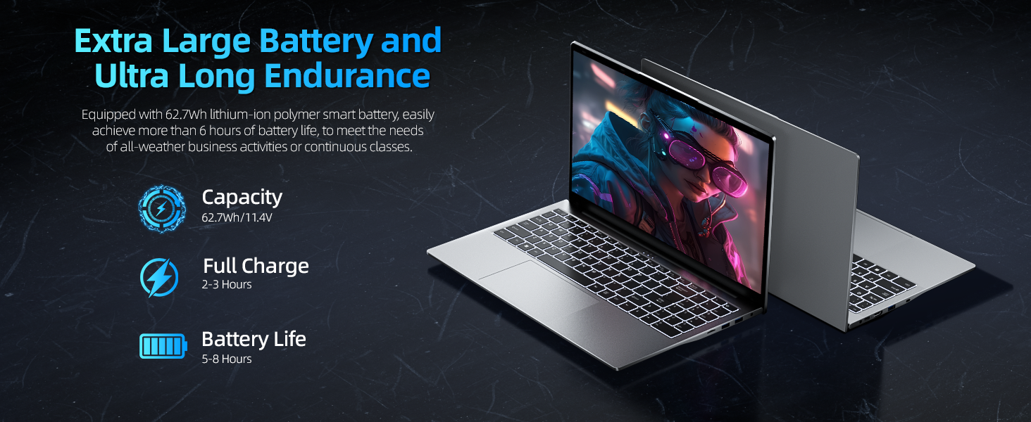 jumper 15.6 Inch Laptop, Core i5-12450H Processors Notebook, 1920x1080 FHD IPS Display (16:9), 16GB DDR4 RAM 512 SSD Laptops, BluetoothT 5.1, Dual-Band Wi-Fi, UK Keyboard Film. 19 large battery laptop