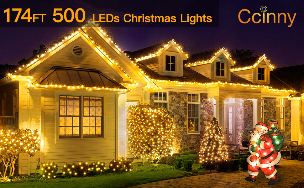 Ccinny 12 Modes Outdoor String Lights with Dusk to Dawn,174ft 500 LED