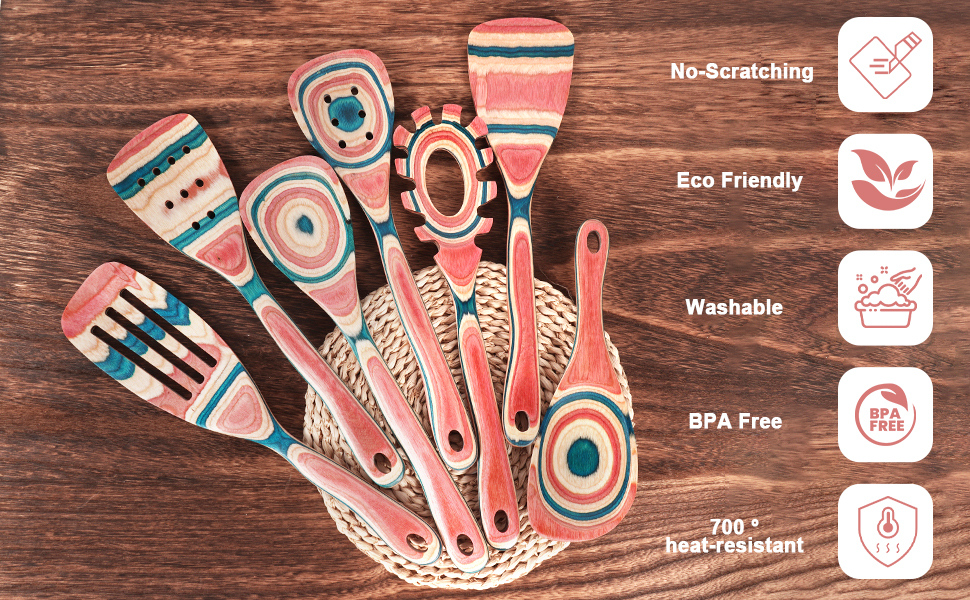 MYRAINBOW Colorful Pakkawood Kitchen Utensil Set