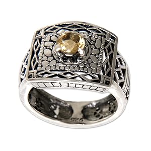 Novica Artisan Handmade .925 Sterling Silver Citrine Cocktail Ring From Indonesia 