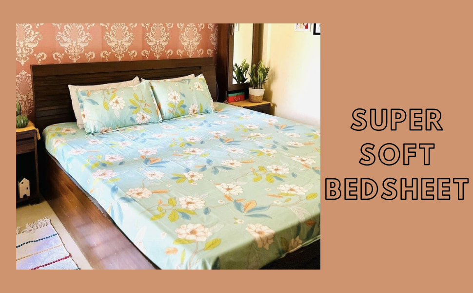 Arvanaindia Bedsheet for Double Bed King Size Glaze Cotton Floral Print