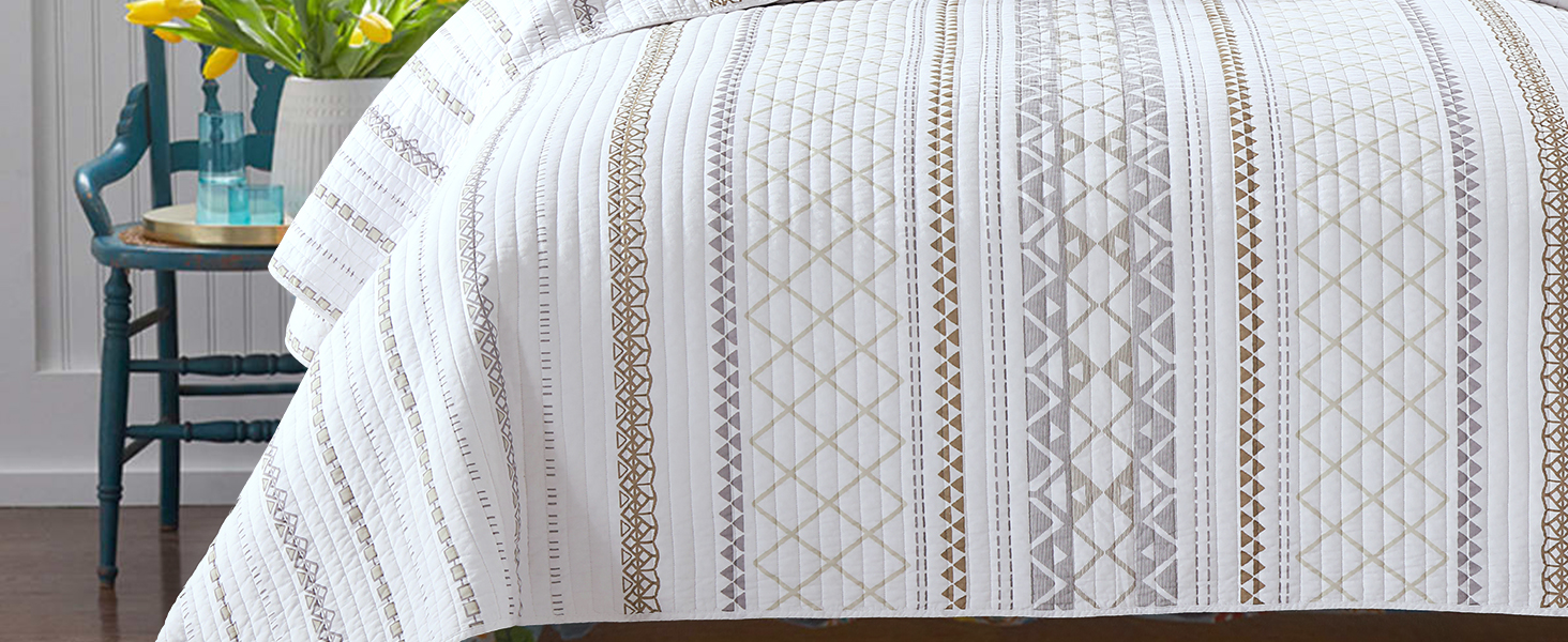 PERHOM Cotton Quilt Queen Size 3 Pieces 100 Cotton Boho