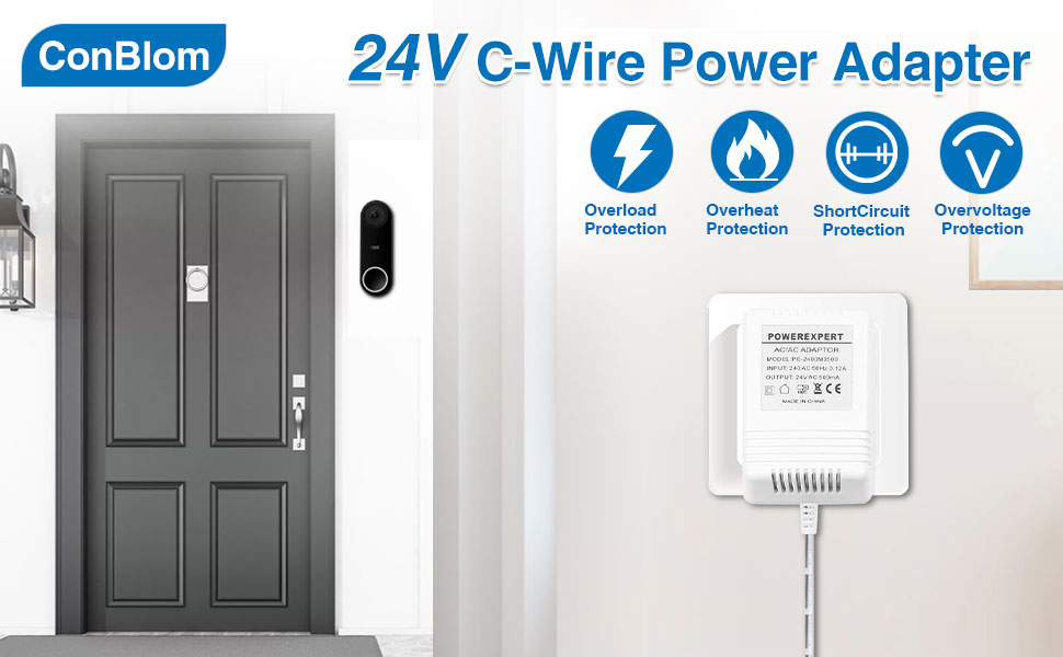 ConBlom Doorbell Transformer 24V Adapter for Ring Video Doorbell, 26ft