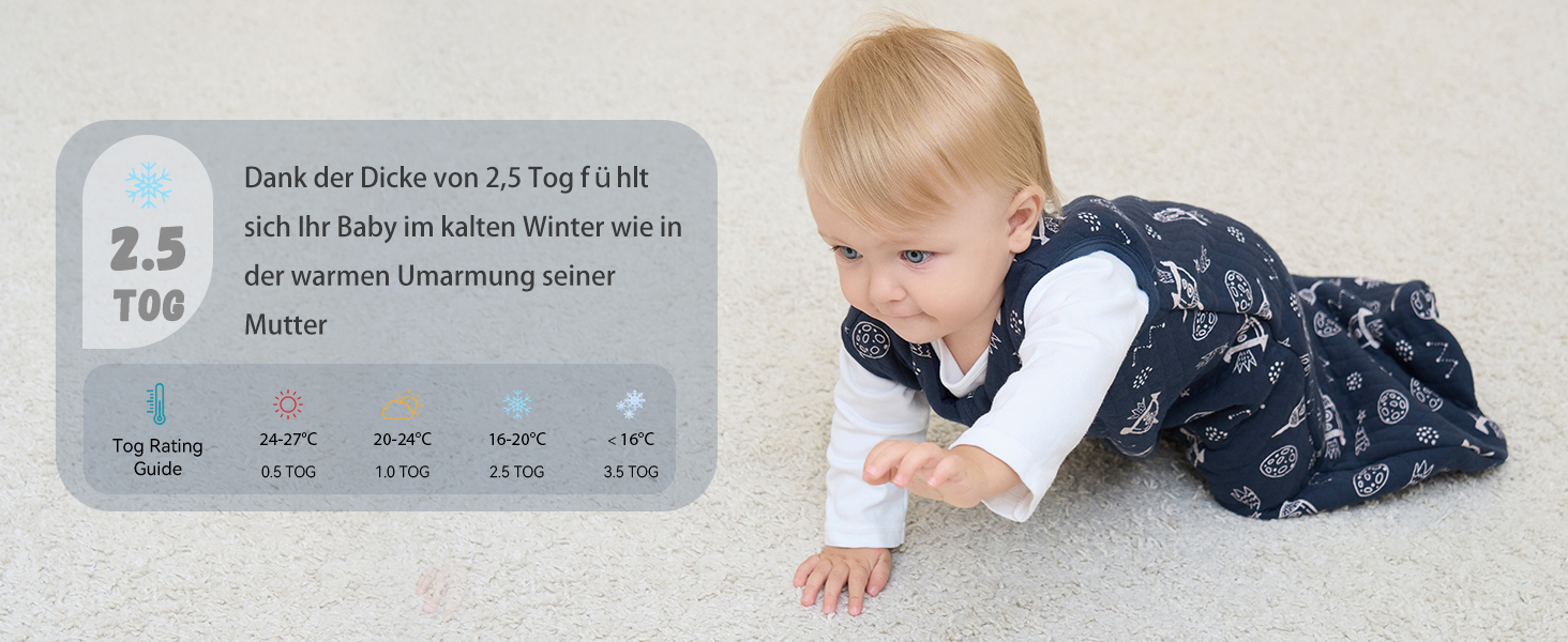Produktinformationskarte mit Details zu einem Babyprodukt. Enthält Gewichtsangaben und Altersempfehlungen in deutschem Text.
