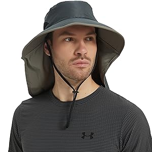 wide brim sun hat with neck flap
