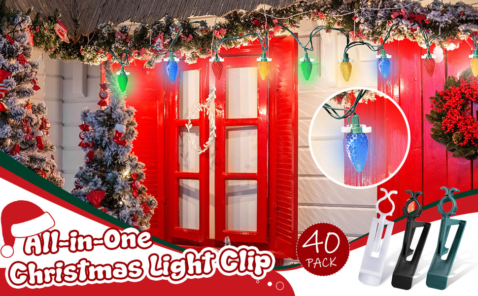 40 Pieces Christmas AllinOne Light Clips Gutter Clip