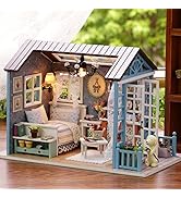CUTEROOM DIY Miniature Dollhouse Kit Handmade Wooden Miniature Kit & Furniture with LED Light Mus...
