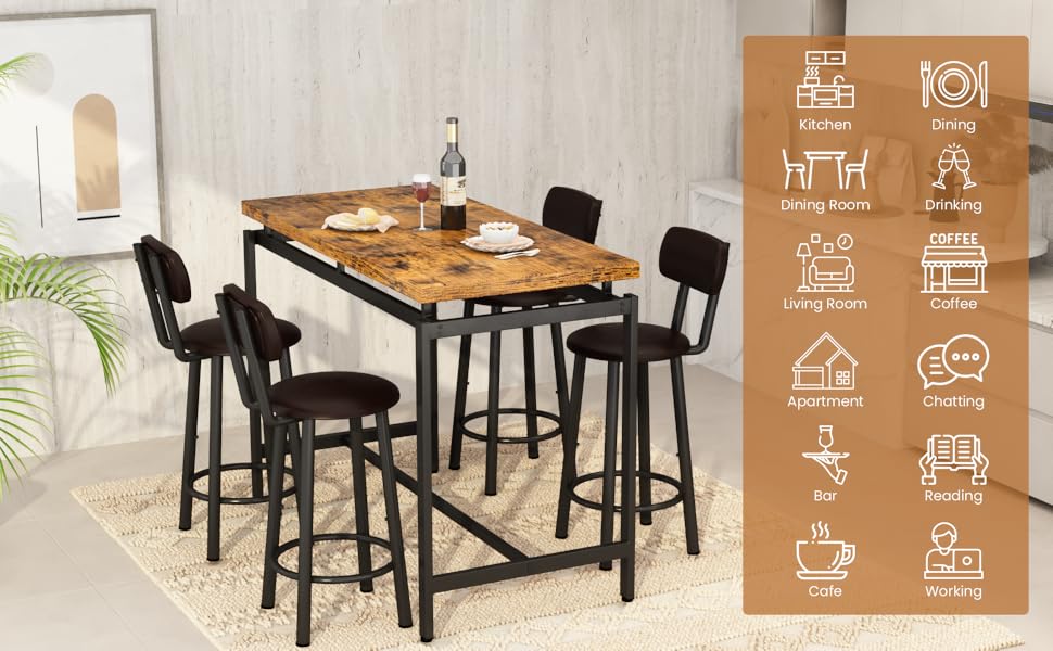 Recaceik Dining Table Set for 4 Bar Kitchen Table and