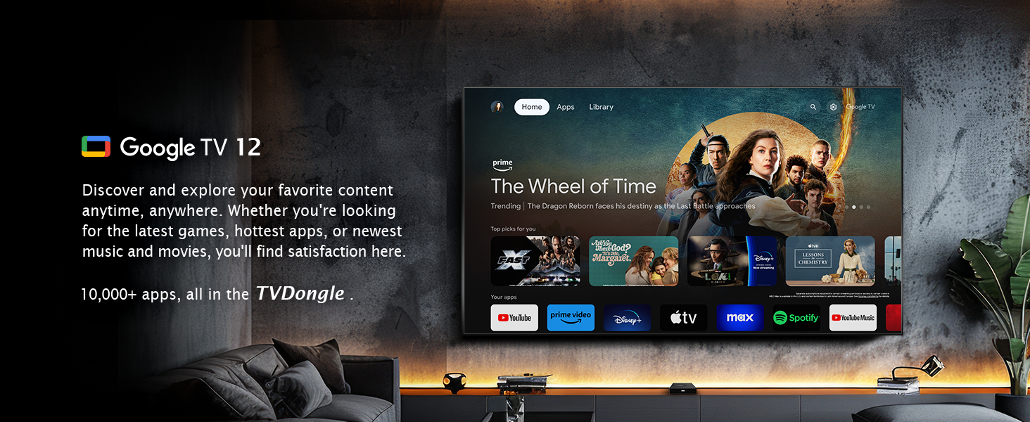Google TV 12, TV dongle, RockTek , Netflix, Disney+,prime video, Youtube,apple tv