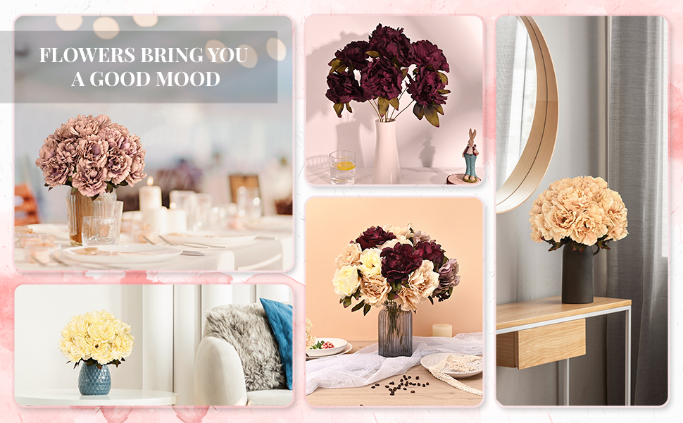 Dolicer 4Pcs Artificial Peonies Flowers, 15.7" Dark Pink