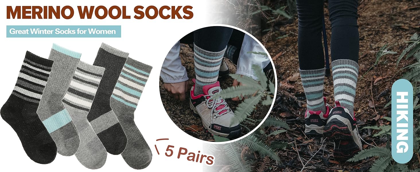 EBMORE Womens Merino Wool Hiking Socks