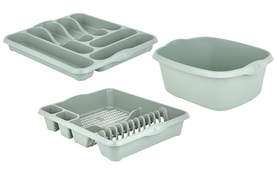 TENLITE Set of 3 Large Rectangular Washing Up Bowl with Large Dish