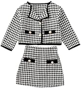 WDIRARA Toddler Girl's 2 Piece Houndstooth Button Front Long Sleeve Round Neck Jacket and Skirt O...