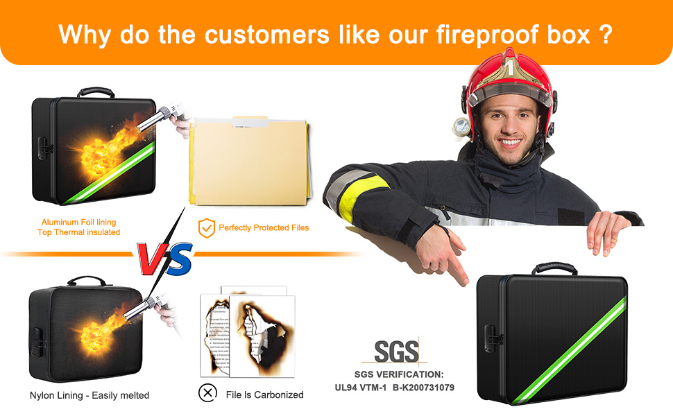 RYYKUEE Fireproof Document Box,2500 ℉ Fireproof Document Bag with Lock
