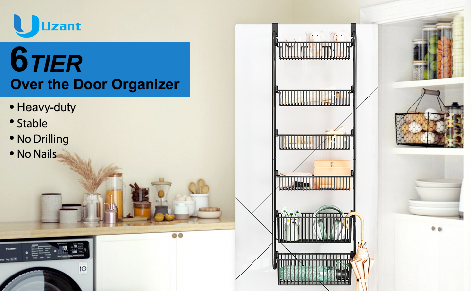 Uzant Pantry Door Organizer, Strong HeavyDuty Metal 6Tier