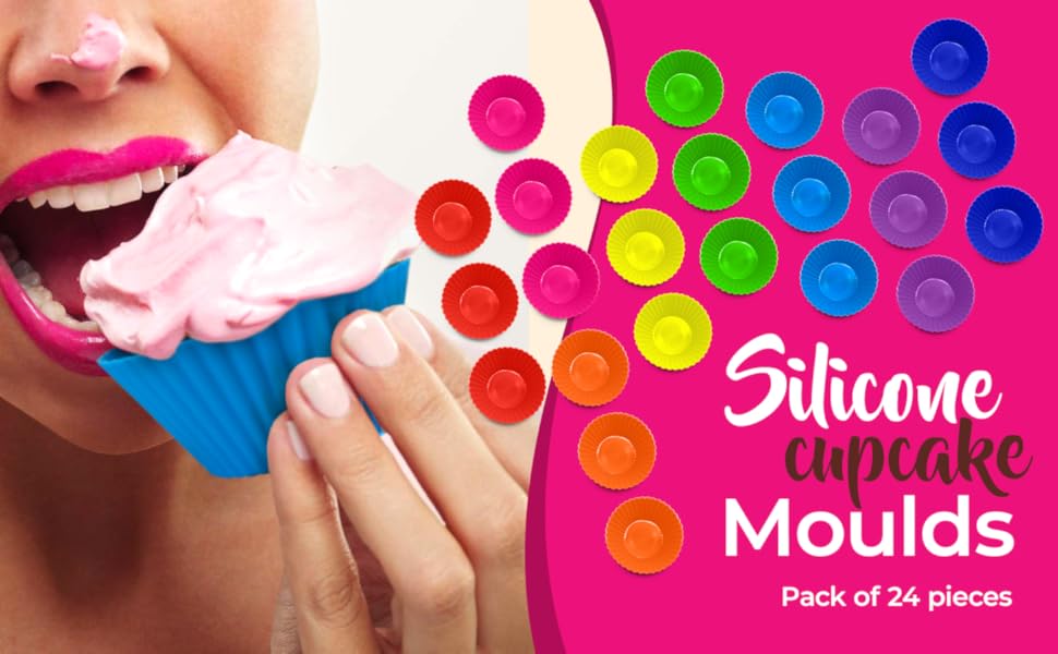 Rizolve Silicone Cupcake Cases Silicone Baking Moulds for Baking,24