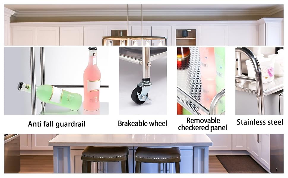 susunnus Stainless Steel Cart with Wheels 3 Tier