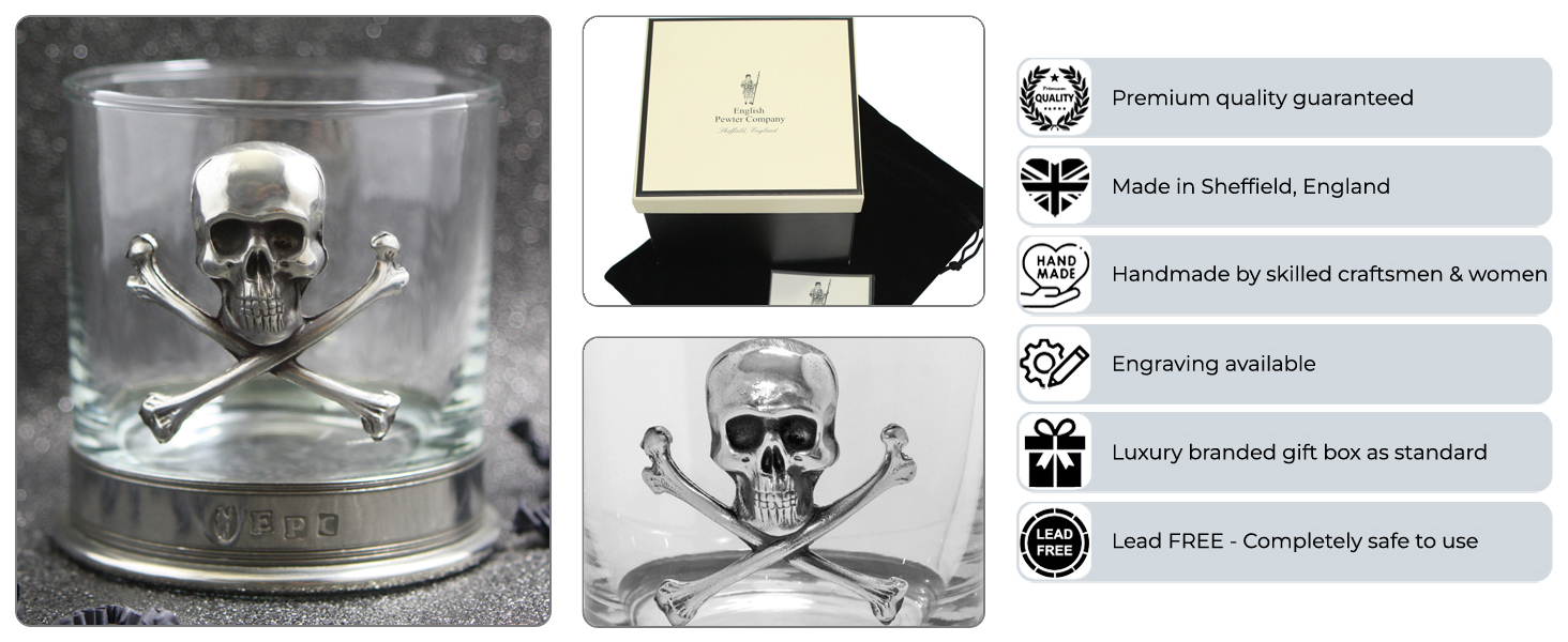 English Pewter Company Pewter Skull and Cross Bones Whisky Rum Glass Tumbler [TUM07] Amazon.co