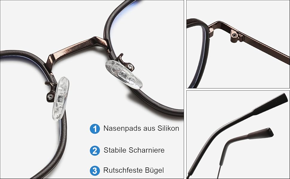 Damen Computerbrille Blaulichtfilter Brille Metall Nerd Anti Blaues Licht Blaulicht Brillen 