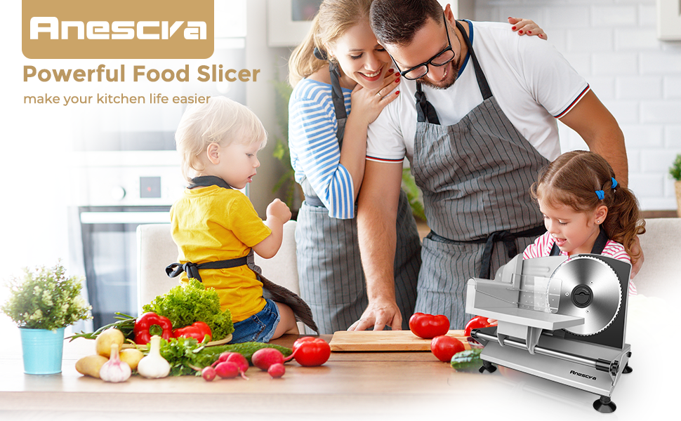 Meat Slicer, Anescra Electric Deli Food Slicer with Removable Stainless Steel Blade