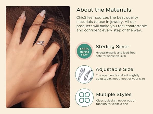 ChicSilver 925 Sterling Silver Rings Minimalist Teardrop