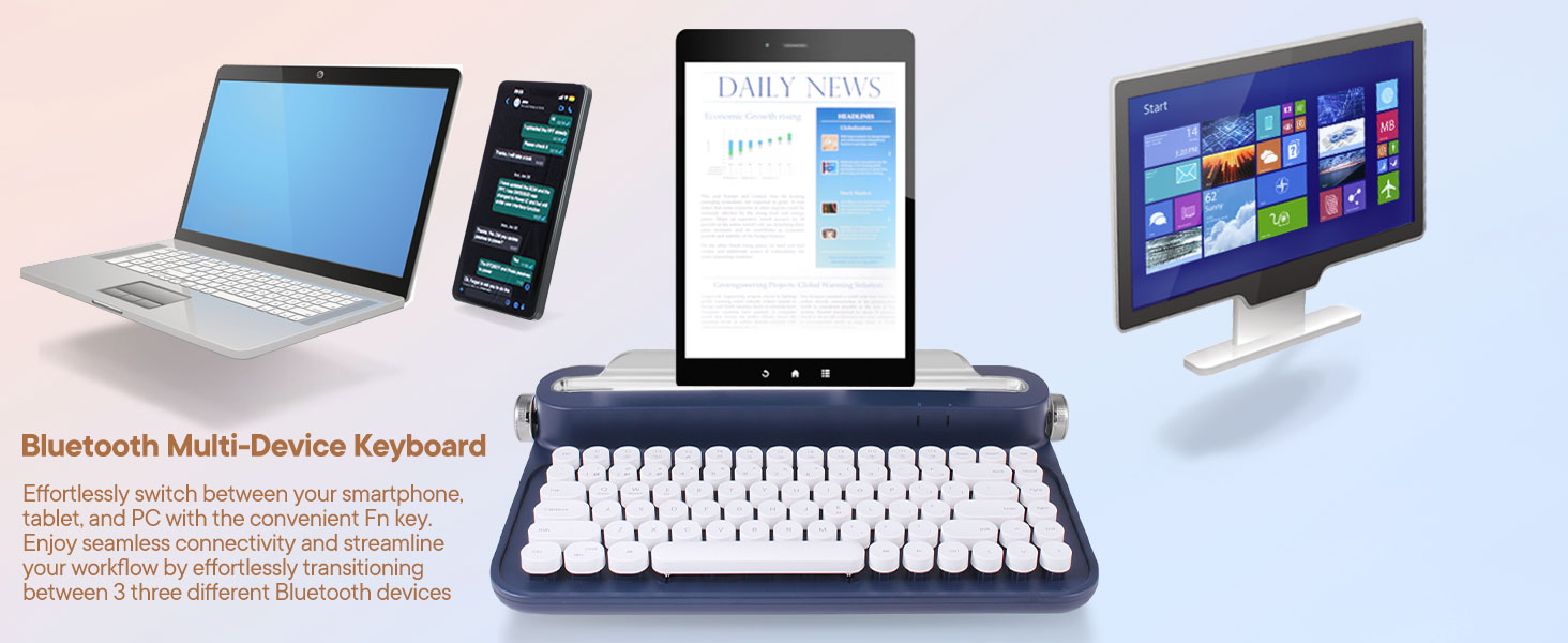 PolaTab ACTTO Retro Mini Bluetooth Typewriter Keyboard, 84