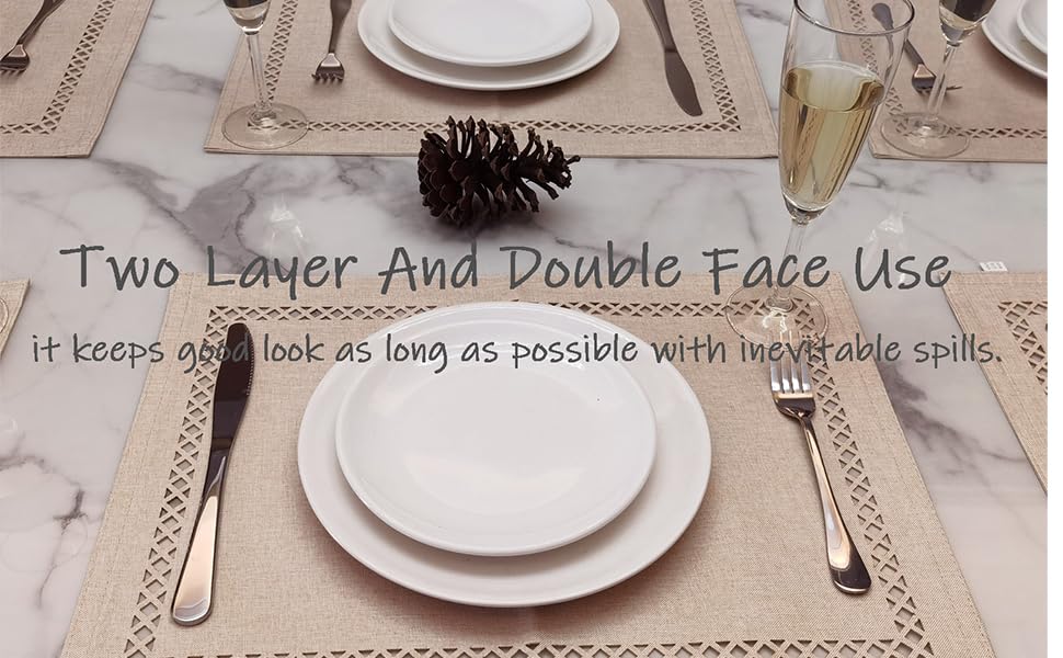 Placemats Set of 6 for Dining Table with Hollow Edge Design