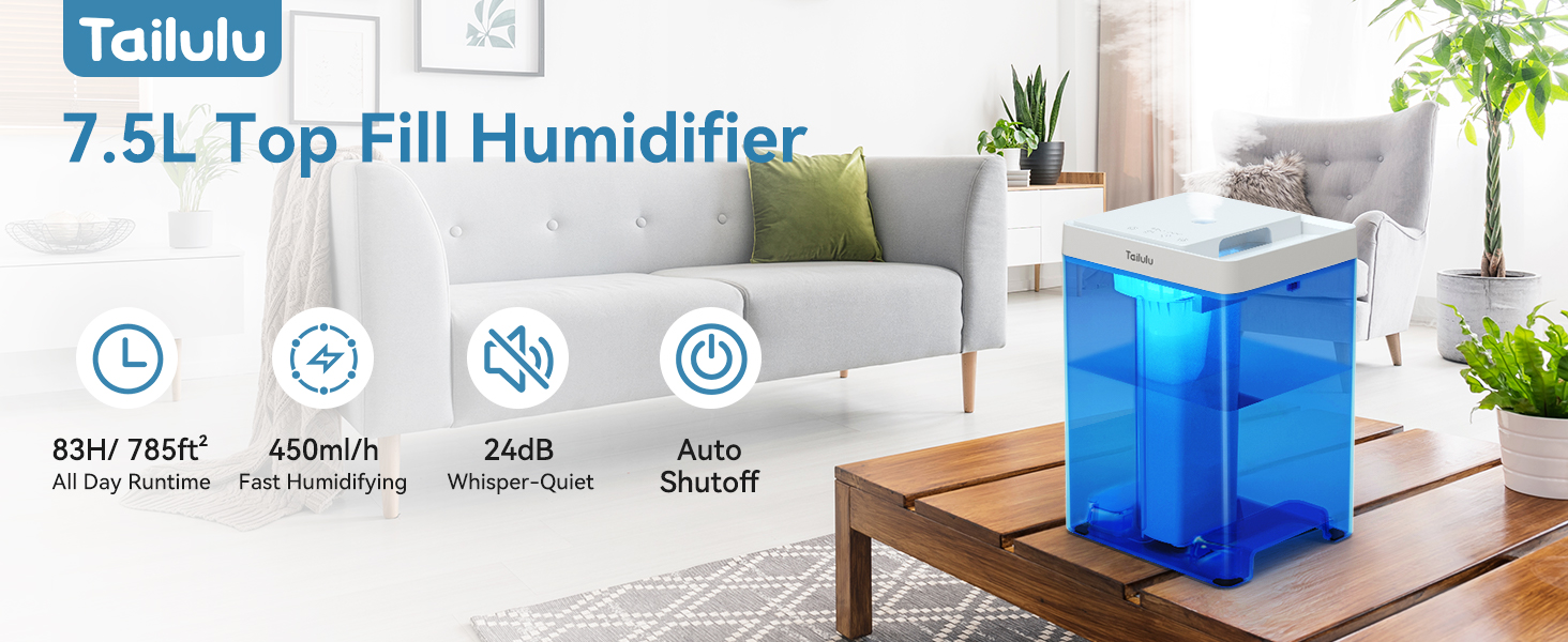Humidifiers for Large Room Bedroom Home, 1.98 Gallon 7.5L Cool Mist Top Fill