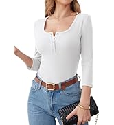 ANRABESS Womens 3/4 Sleeve Henley Shirts Ribbed Knit Slim Fit Casual Basic T Shirts 2025 Summer F...