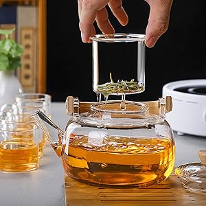 tetera transparente hervidor de vidrio estufa té infusor olla