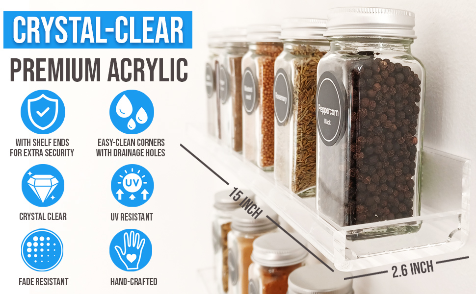 Pretty Display Spice Rack Wall Mount Crystal Clear Acrylic Spice Rack Organizer [3