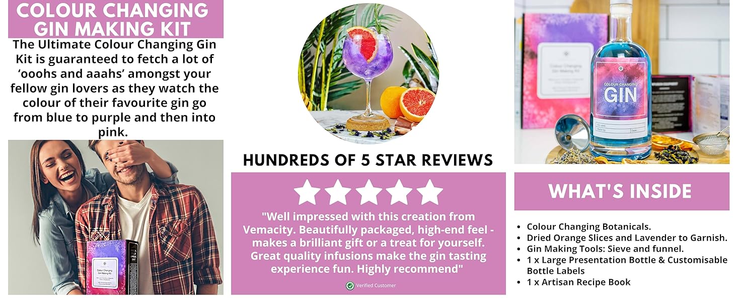 Vemacity Colour Changing Gin Making Kit Gin Gifts For Women DIY Gin