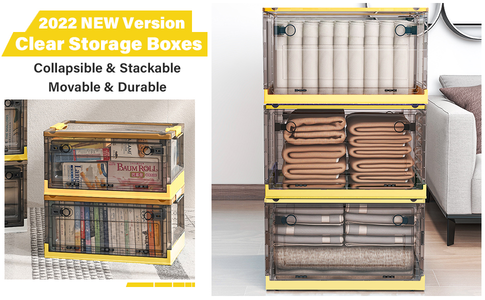 BTGGG Collapsible Storage Boxes Medium 30L Stackable Clear Plastic