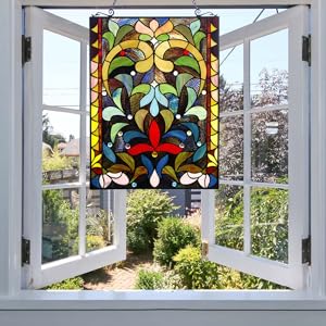 （特別価格）Stained Glass Window ANTIQUE STAINED GLASS WINDOW COLORFUL ~ 24 x 36