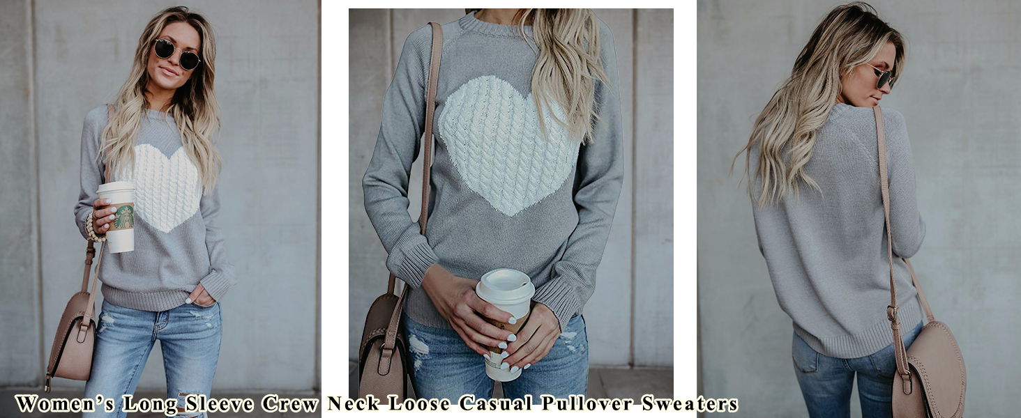 Cute and Cozy Ribbed Heart Sweaters for Women Spring Fall Winter Casual Pullover