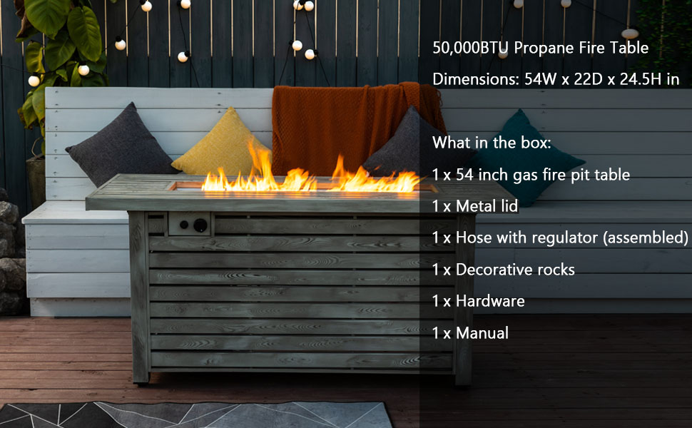 54'' Rectangle Steel Propane Fire Pit Table for Outdoor