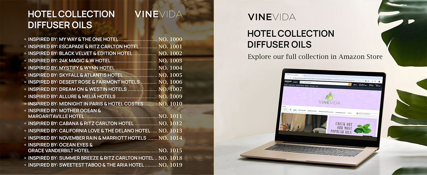 VINEVIDA (4oz) Hotel Fragrance Collection Diffuser Oil