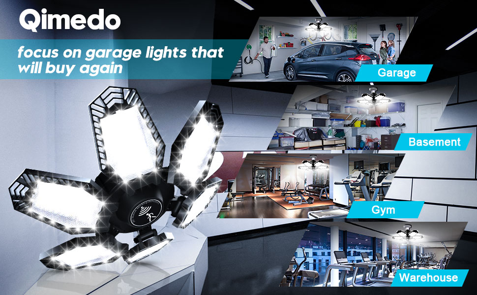 qimedo Motion Sensor Garage Light 2 Pack 150W Deformable LED Garage
